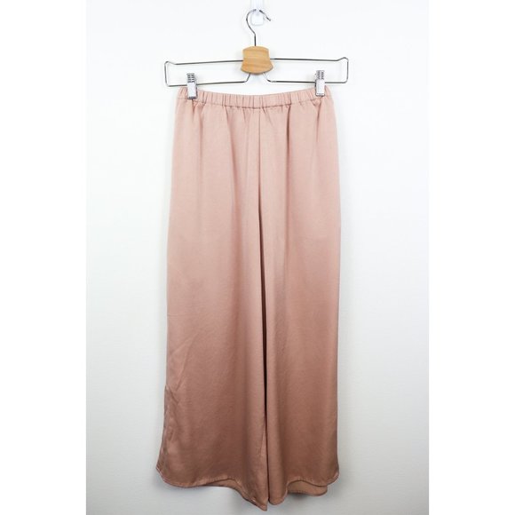 Nap Loungewear Wide Leg Slit Pants Satin Dusty Misty Rose Pink Cropped Small - Picture 2 of 9